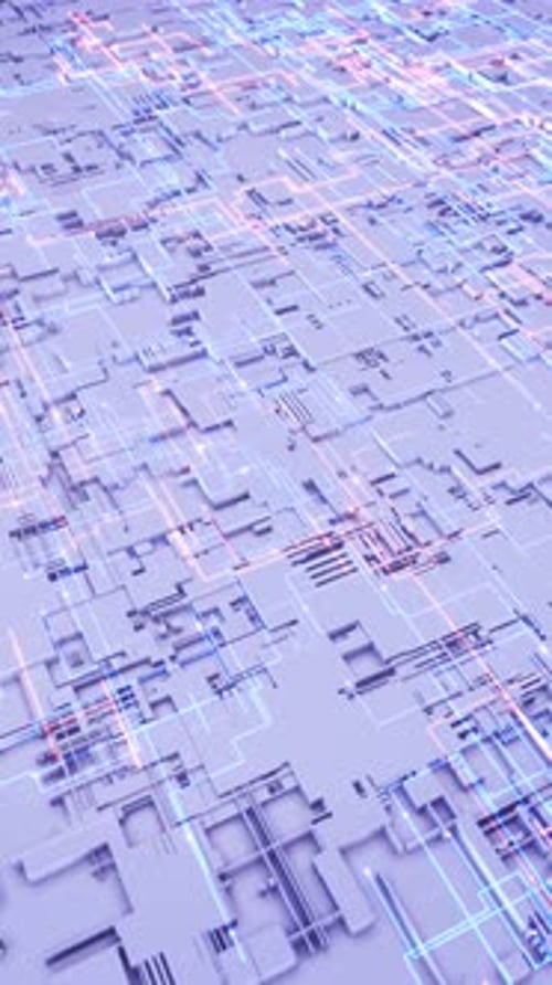 Abstract Geometric Grid Animation with Glowing Data Lines