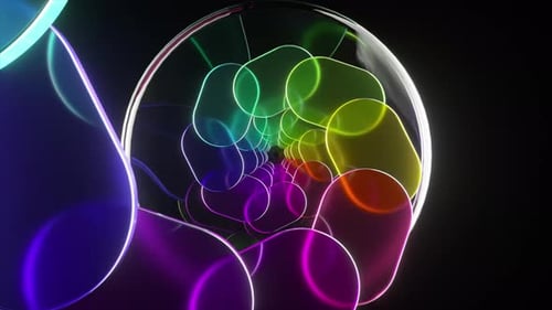 Luminous Neon Tunnel Rotating Against Black Background Generating Mesmerizing Geometric Spiral with