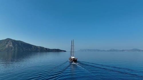 Aerial View of Traditional Wooden Gulet Sailing