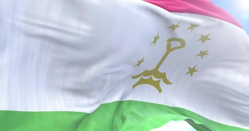 Tajikistan Flag Waving Animation with Blue Sky Background
