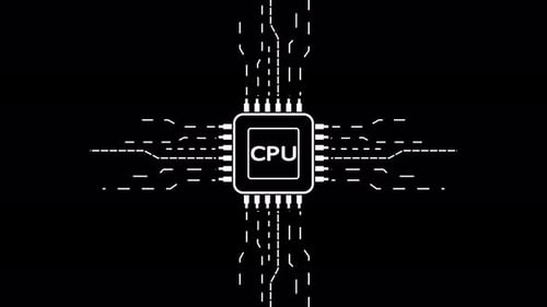 Animated CPU Chip with Data Flow Lines