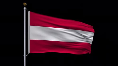 Realistic Austrian Flag Waving on Flagpole with Wind Effect