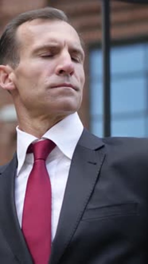 Waiting Businessman Standing Outside Office, Vertical Video
