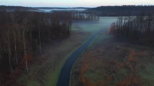Country Road Foggy Mountain Aerial 4K