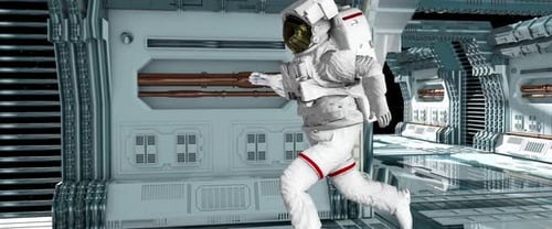 Astronaut Jumps Out of Futuristic Spacecraft Toward Mars in