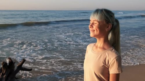 Joyful Alone Teen on Tropical Beach