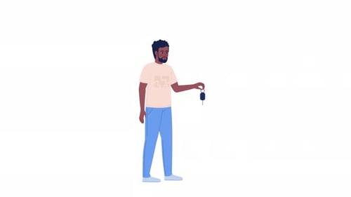 Animated Man Holding Car Keys in Flat Design