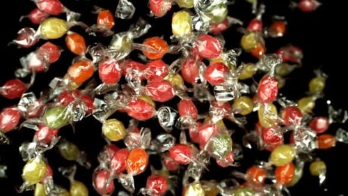 Super Slow Motion Colorful Candies Filmed on a Highspeed Camera at 1000 Fps