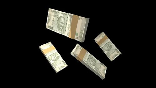 Falling Indian Rupee Money Stacks 3D Animation