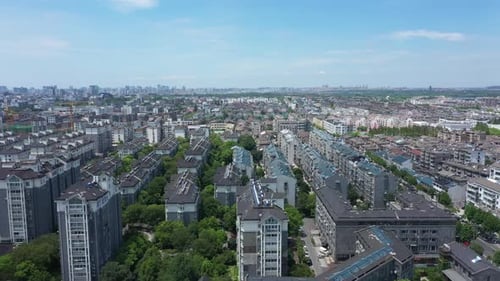 Aerial View of Yangzhou Cityscape and Historic Architecture in Jiangsu China