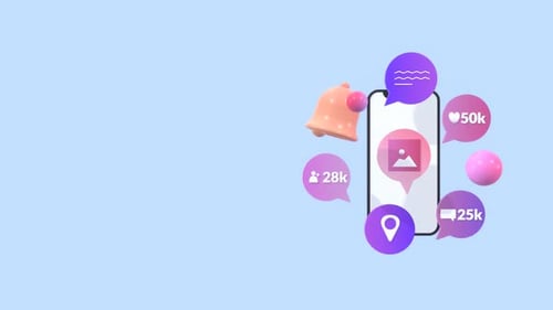 Animated 3D Smartphone with Social Media Notification Icons