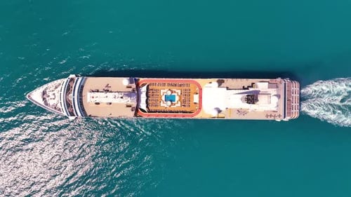 Cruise ship sailing across The Mediterranean sea - Aerial footage.