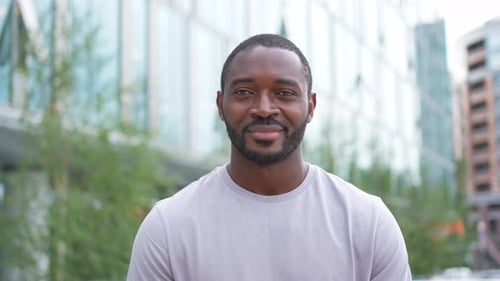 Happy African American Man Smiling Outdoor Portrait of Young Happy Man on Street in City Cheerful
