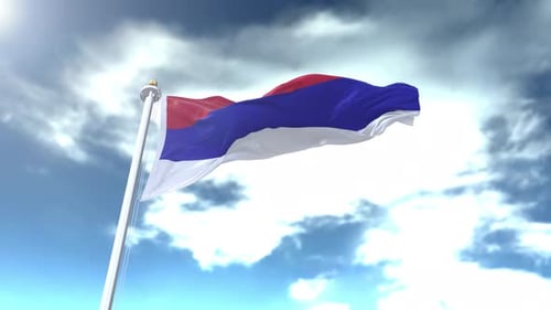 Dynamic Red Blue White Flag Waving in Cloudy Sky