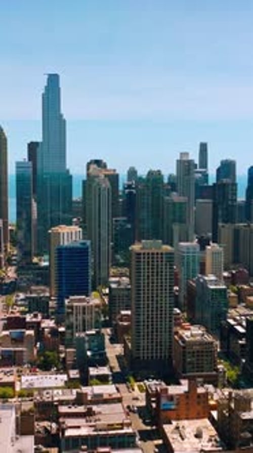 Densely built quarters of Chicago city. Vibrant and diverse architecture of modern metropolis