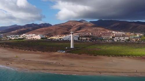 Aerial Lighthouse on Fuerteventura with Morro Jable and Jandia Ridge