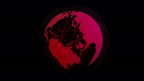 Digital Global Network Connections on Rotating Earth Globe