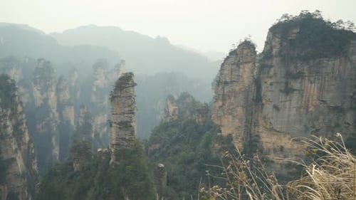 Zhangjiajie's Towering Sandstone Pillars and Serene Mountain Vistas Captured from Scenic Viewpoint