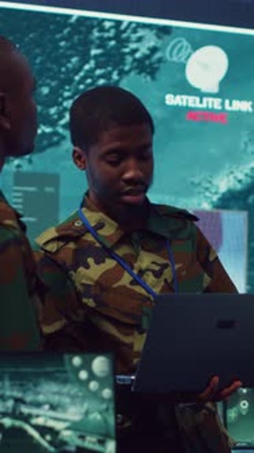 Vertical Video Army Commanders Overseeing Field Operations with Real Time Data