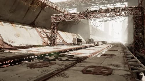 Futuristic Industrial Passage with Concrete and Rust