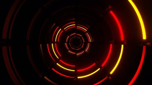 Red And Orange Neon Light Rings Tunnel Background Vj Loop In 4K