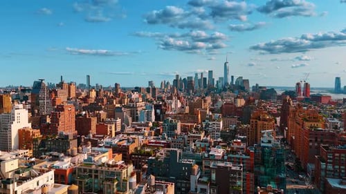 Flying above the varied urban landscape of New York, USA.