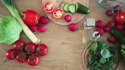 Fresh Vegetables Arranged on a Wooden Table
