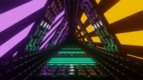 Turquoise And Orange And Light Purple Rotating Glowing Screen Triangular Tunnel Background Vj Loop