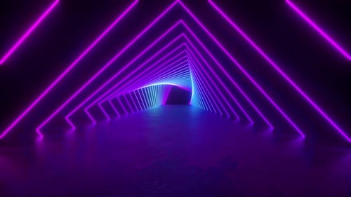 Neon Lights Tunnel in Dark Room
