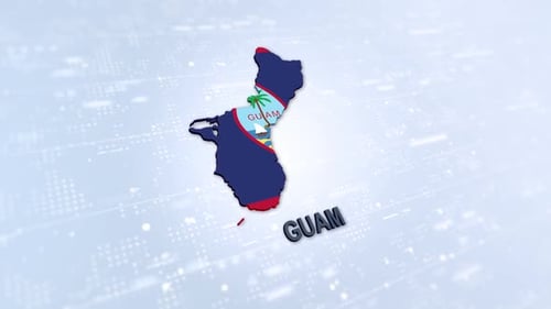 3D Map of Guam Flag and Text Title Animation