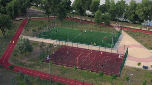 Sport Park with Courts for Soccer and Basketball and Running Track