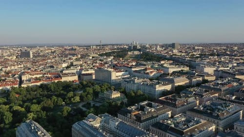 Aerial View of the Historic Center and Cathedral of the Capital of Austria Vienna in the Evening at