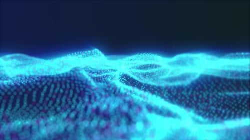 Abstract Particle Wave Animation. High Tech Data Wave Particle Background With Glowing Effects, Cybe
