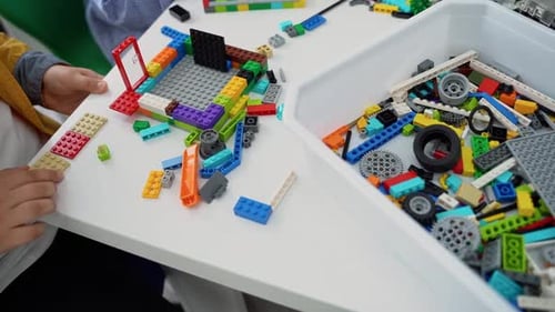 Robotics Programming Class Children Construct and Code Robot STEM Education Using Constructor Blocks
