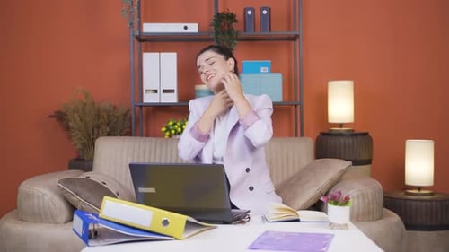 Home office worker young woman itching with allergies.