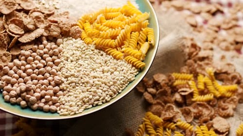Carbs on Plate Rotating on Table Close Up