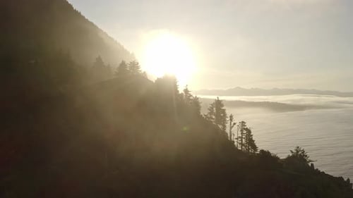 Overlooking view of a mountain during sunrise