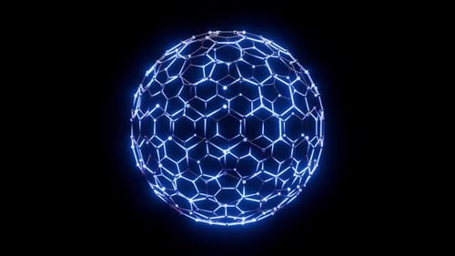 Futuristic Blue Glowing Hexagon Sphere Network Rotation