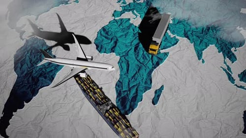 Global Logistics Animated Map with Ship, Plane, and Truck
