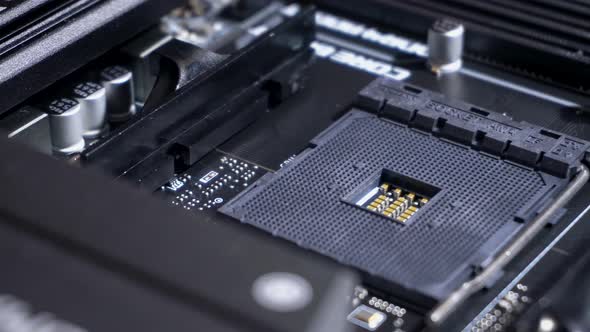 Central processing unit (CPU) pin grid array socket inside computer ...