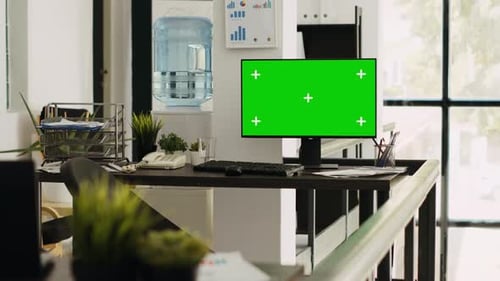 Workplace Office Computer Green Screen Desk