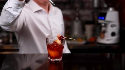 the bartender prepares a cocktail at the bar