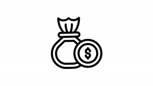 Outline Flat Design Money Bag with Spinning Dollar Coin