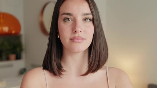 Close up of young European Woman Smiling at Home