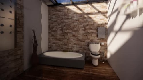 Modernes Badezimmerinterieur mit Badewanne und Toilette