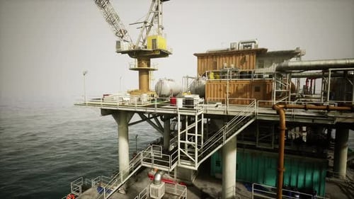 Old Oil Platform Under Clear Skies with Machinery and Production Equipment