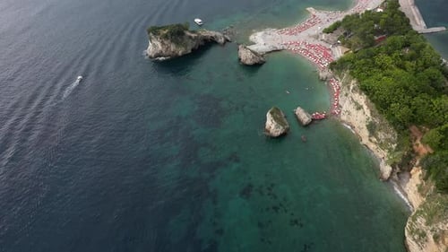 Beautiful beach on the island. Aerial view.