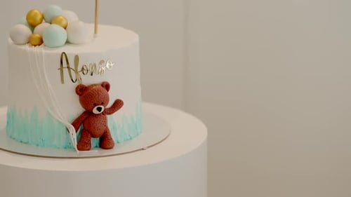 Birthday Cake with Teddy Bear Decoration