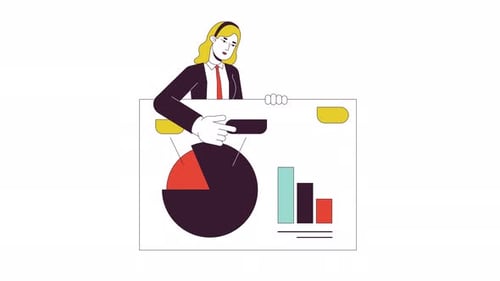 Business trainer giving presentation line 2D character animation