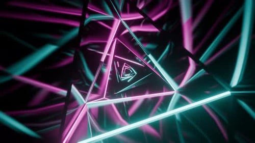 Cyan And Pink Triangular Spiral Neon Tunnel Background VJ Loop l 4K